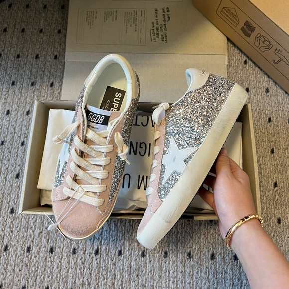 Golden Goose Shoes - Golden Goose silver sequin flat shoes board shoes